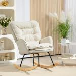 Poltrona Baloiço Estofada em Chenilla com Pés de Madeira de Faia e Apoio para os Braços para Lactância 71x98,5x97 cm Bege