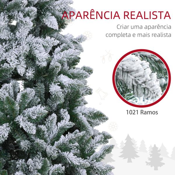 Árvore de Natal Artificial Nevado 210cm com 1021 Ramos e Suporte de Metal Árvore Natalina Nevado para Interior Verde