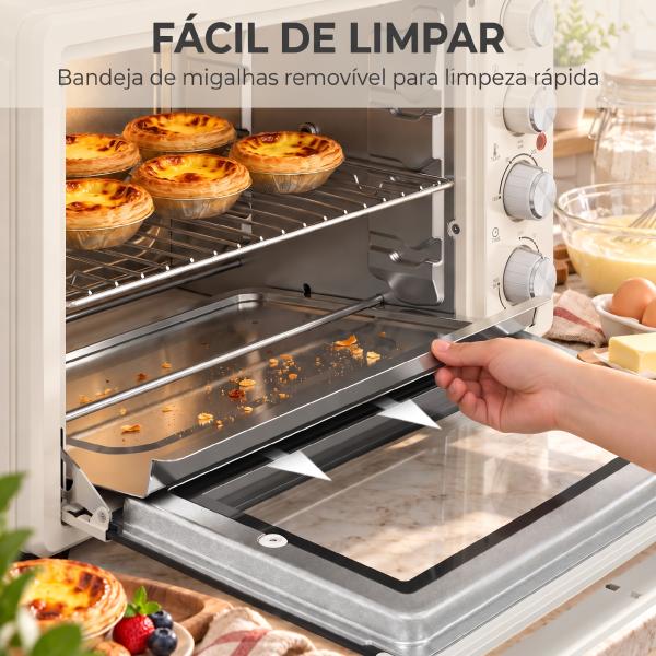 Forno Elétrico de Bancada 32L 1600W com 3 Modos de Calor, Temporizador e Temperatura Regulável, 52,2x38,1x33,5 cm, Creme
