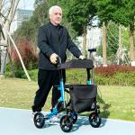 Andarilho Idosos Dobrável de Alumínio com Altura Ajustável Travão e Bolsa de Transporte 66x65x80 - 93 cm Preto e Azul