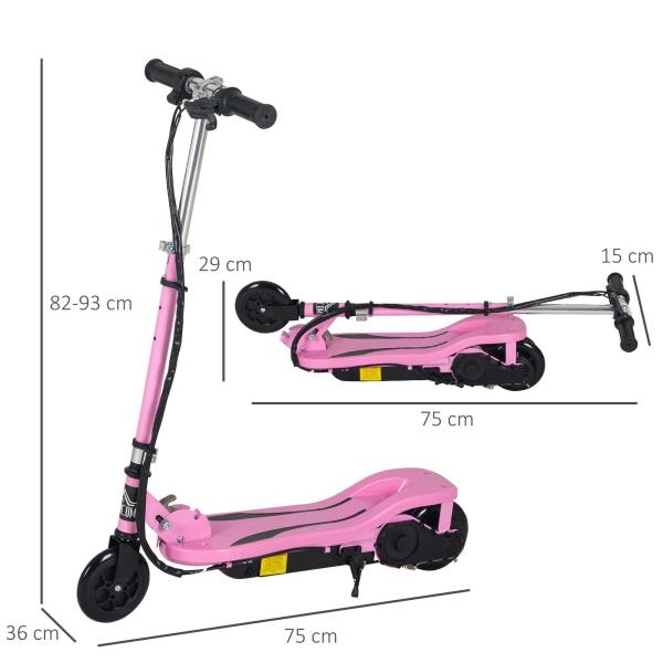 Trotinete Elétrico Dobrável para Crianças de 7 - 14 anos Suporta até 50kg com Altura Ajustável 75x36x82 - 93cm Rosa