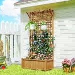 Floreira com Treliça de Madeira Caixa de Plantio com Suporte para Plantas Trepadeiras 90x45x183cm Madeira