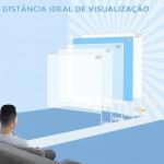Ecrã de Projeção Elétrico 96 Polegadas com Comando à Distância Formato 1:1 para Interior e Exterior Branco