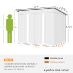 Abrigo de Jardim 4,5 m² 260x194x200 cm Abrigo Exterior Metálico com 2 Portas Deslizantes para Armazenamento de Ferramentas Verde