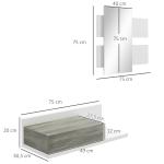 Conjunto de Móveis de Entrada com Espelho e Gaveta Móvel de Entrada Suspenso Estilo Moderno 75x3,5x75 cm e 75x30,5x20 cm Branco e Cinza