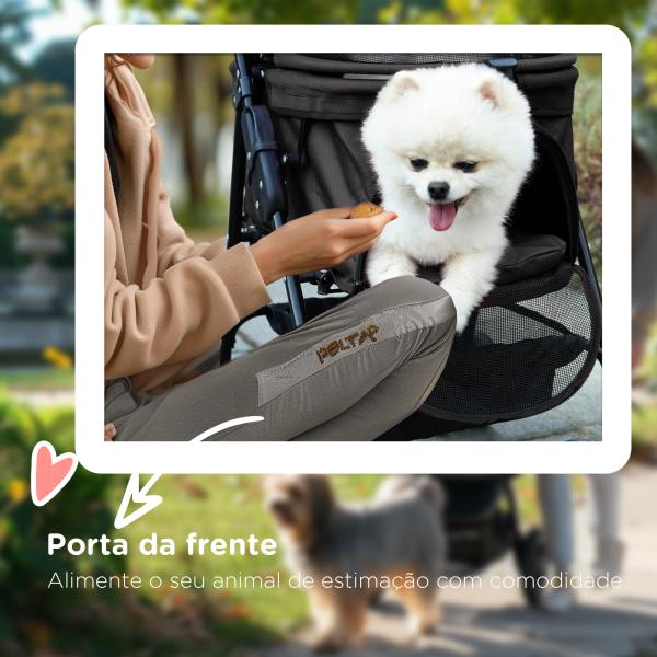 Carrinho para Cães Dobrável com Rodas Universáis Cesta de Armazenamento Correias de Segurança e Janelas 67x45x96 cm Preto
