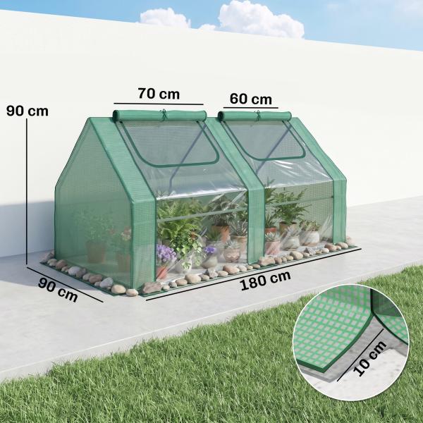 Estufa Pequena Estufa de Exterior com Proteção Dupla Janelas Estufa para Cultivos de Plantas e Flores 180x90x90 cm Verde