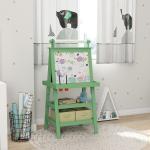 Cavalete de Pintura Infantil 3 em 1 Quadro Dupla Face com Rolo de Papel e Cestos de Arrumação Verde