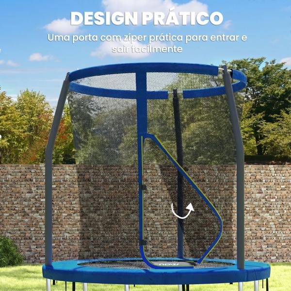 Trampolim Infantil Ø183 cm, para Crianças com Rede de Segurança Barras Acolchoadas Capa de Segurança e Estrutura de Aço Azul