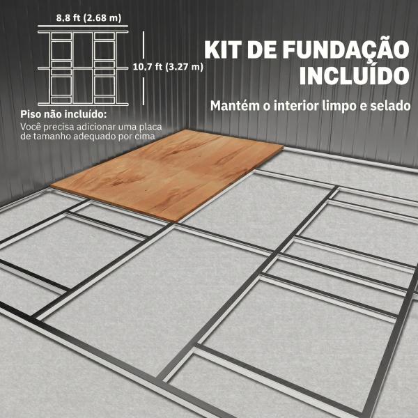 Abrigo de Jardim 340x386x200 cm 13,1 m² Abrigo de Exterior de Aço com Portas de Correr e Ventilações Cinza Claro