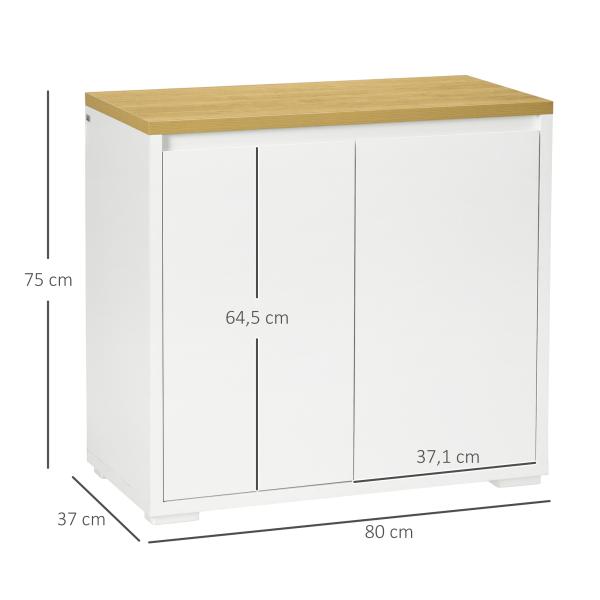 Aparador de Sala de Estar Armário de Armazenamento com 2 Portas e Prateleira Ajustável 80x37x75 cm Branco e Madeira