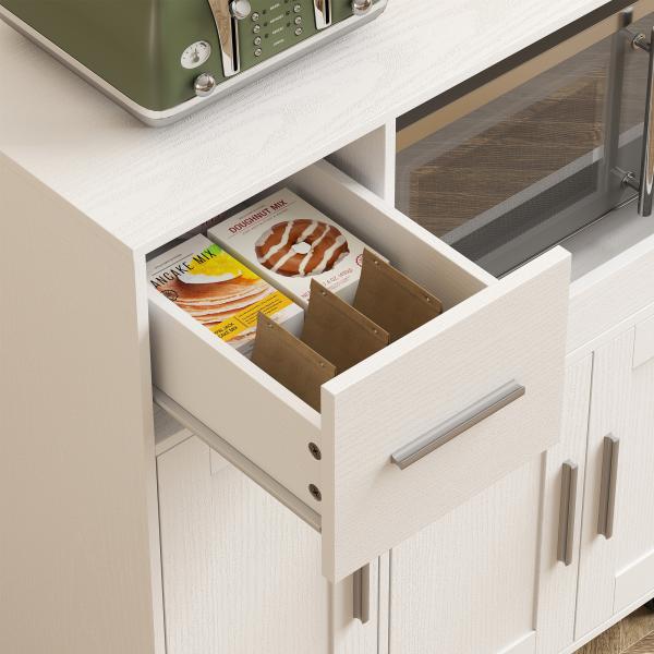 Móvel Auxiliar de Cozinha com Rodas para Microondas com Bandeja Deslizante Gaveta 3 Portas Prateleira Ajustável 80x40x88,7 cm Branco