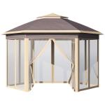 Tenda Dobrável 4,05x3,4x2,85 m Tenda de Jardim Hexagonal com 6 Mosquiteiras Amovíveis e Altura Ajustável Bege