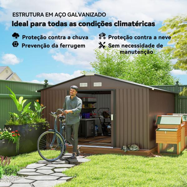 Abrigo de Jardim Exterior para Armazenamento de Ferramentas com 4 Janelas 12,4 m² 340x386x200 cm Castanho