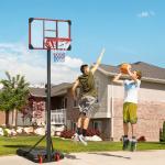 Tabela de Basquetebol com Altura Ajustável 178 - 208 cm Rodas Base Recarregável para Exterior 75x56x210 - 240 cm Vermelho e Preto