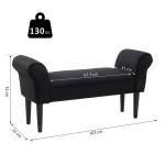 Banco de Pé de Cama Banco com Braços Curvados Estofado e Pés de Madeira Carga Máxima 130kg 102x31x51cm Preto