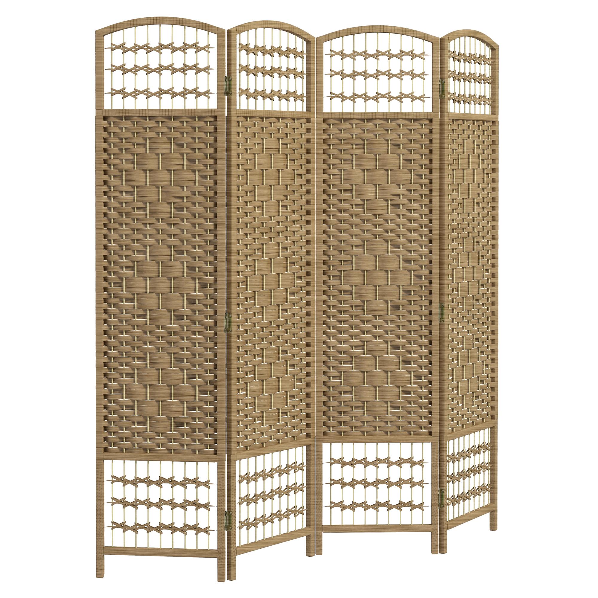 Biombo de 4 Painéis Dobrável Separador de Ambientes de Corda de Papel e Estrutura de Madeira 60x170 cm Natural