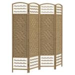 Biombo de 4 Painéis Dobrável Separador de Ambientes de Corda de Papel e Estrutura de Madeira 60x170 cm Natural