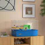 Gaiola para Visons com Bandeja Gaiola para Animais Pequenos com Plataforma Rampa Comedouro e Bebedouro 71x46x47 cm Branco e Azul