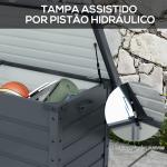 Baú de Exterior 295 L Baú de Armazenamento de Aço Galvanizado com 1 Fechadura para Jardim 100x62x65 cm Cinza Escuro