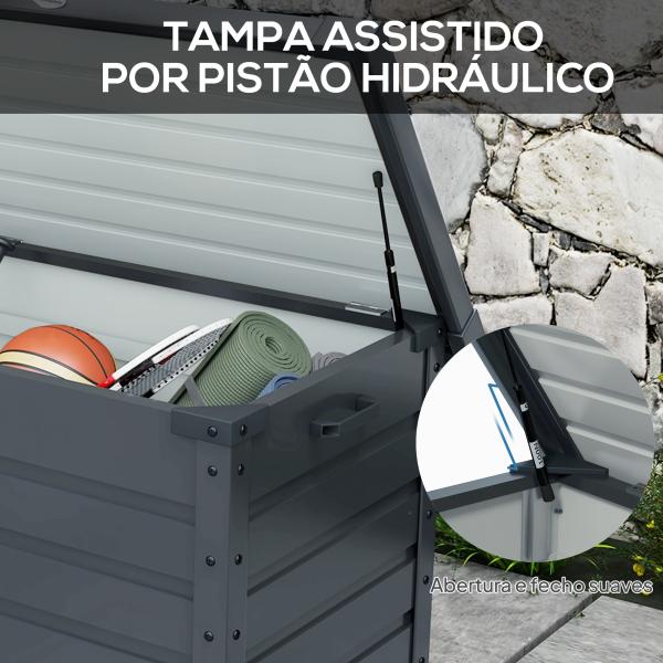 Baú de Exterior 295 L Baú de Armazenamento de Aço Galvanizado com 1 Fechadura para Jardim 100x62x65 cm Cinza Escuro