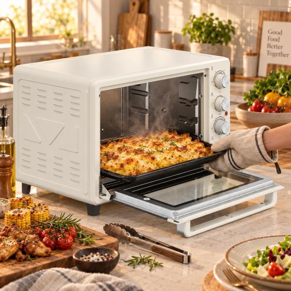 Forno Elétrico de Bancada 32L 1600W com 3 Modos de Calor, Temporizador e Temperatura Regulável, 52,2x38,1x33,5 cm, Creme