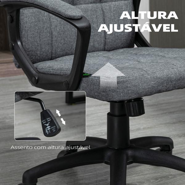 Cadeira de Escritório Giratória com Altura Ajustável e Apoio para os Braços Estilo Moderno 59x63x96 - 105,5 cm Cinza