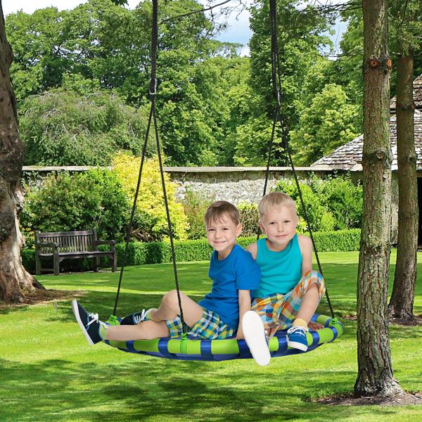 Baloiço Infantil Ninho com Altura Ajustável para Crianças de 3 - 8 Anos Carga 150 kg para Exterior Ø100x120 - 180 cm Azul
