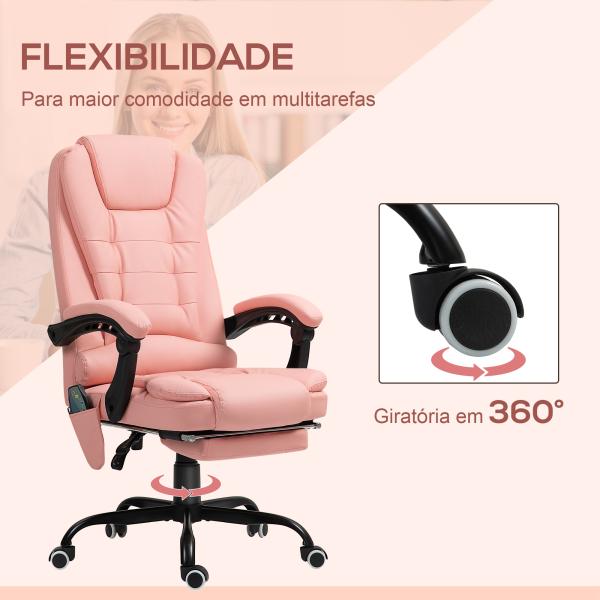 Cadeira de Massagem com 7 Pontos de Massagem Reclinável com Apoio para os Pés e Controlo Remoto 67x67x111 - 121 cm Rosa