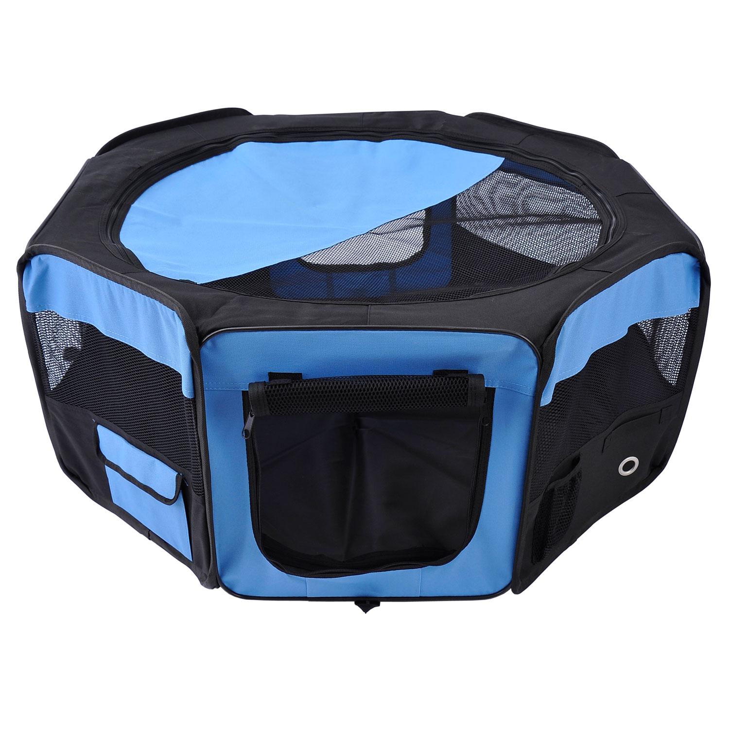 Parque Dobrável para Cães e Gatos, Cercado Portátil para Animais Pequenos, Impermeável em Tecido Oxford, Ø90x41 cm, Azul