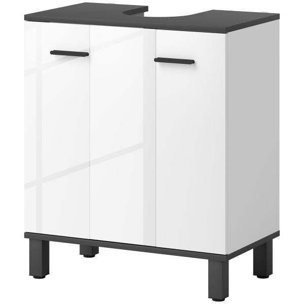 Móvel de Lavatório com 2 Portas e Prateleira Ajustável para Lavatório com ou sem Pedestal 60x34x70 cm Branco Brilhante