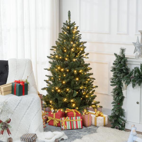 Árvore de Natal Artificial 150 cm com 220 Luzes LED 588 Ramos Árvore Natalina para Interior Verde