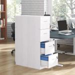 Gaveteiro de Escritório com 4 Gavetas Fechadura e Suportes Ajustáveis para Documentos A4 e Letter Branco 40x42x130,8 cm Branco