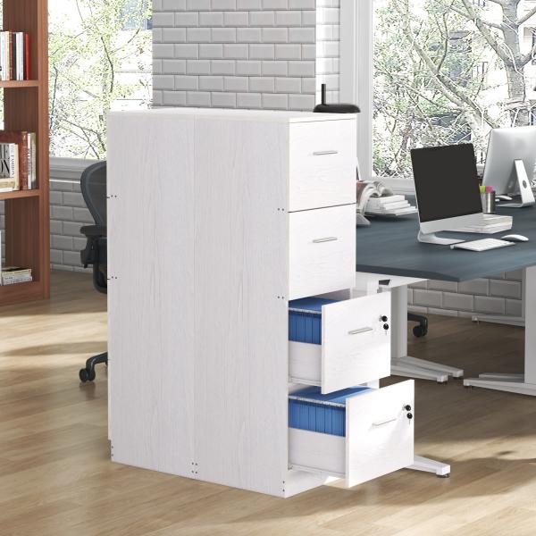 Gaveteiro de Escritório com 4 Gavetas Fechadura e Suportes Ajustáveis para Documentos A4 e Letter Branco 40x42x130,8 cm Branco