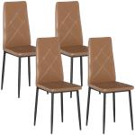Conjunto de 4 Cadeiras de Jantar Estofadas em Couro Sintético com Encosto Alto e Pernas de Aço 41x50x97 cm Castanho