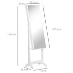 Espelho Joalheiro de Pé com Ângulos Ajustáveis Fechadura Magnética Organizador de Joias com Prateleiras 46x36,5x151,5cm Branco