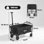 Carrinho de Transporte com Rodas Carrinho de Jardim Dobrável com Pega Telescópica Ajustável 2 Bolsas de Arrumação 64x42x27 cm Preto