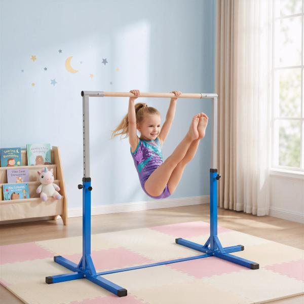Barra de Ginástica para Crianças com Altura Ajustável 92 - 150 cm Barra Horizontal de Ginástica 194x121x150 cm Azul