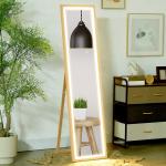 Espelho de Pé com Luz LED 40x160 cm Espelho de Corpo Inteiro com Iluminação de 3 Cores Tátil Função de Memória Madeira