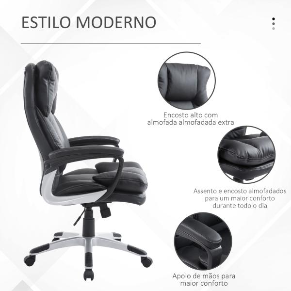 Cadeira de Escritório Giratória Cadeira de Escritório Ergonómica com Apoio para os Braços e Altura Ajustável 66x71x110 - 120,5 cm Preto