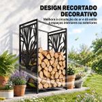 Suporte para Lenhas Suporte de Armazenamento para Lenhas 46x30x70 cm com 4 Ferramentas para Interior e Exterior Preto