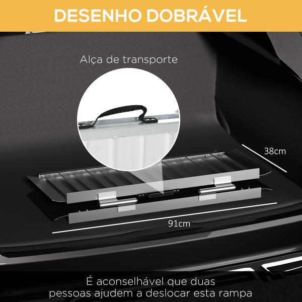 Rampa para Cadeira de Rodas Dobrável Portátil com Autocolantes Reflectores Carga 272 kg 91x73,6x5,1 cm Preto