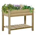 Horta Urbana de Madeira com Prateleira Mesa de Cultivo Retangular com Orifícios de Drenagem para Cultivos Plantas Jardim Terraço Exterior Carga 80 kg 91x51x76 cm Natural
