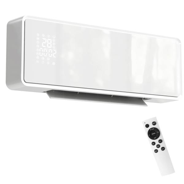 Aquecedor Elétrico Cerâmico de Parede 2000W com 3 Modos Temporizador Detecção de Janelas Abertas 54x18,7x12,3 cm Branco