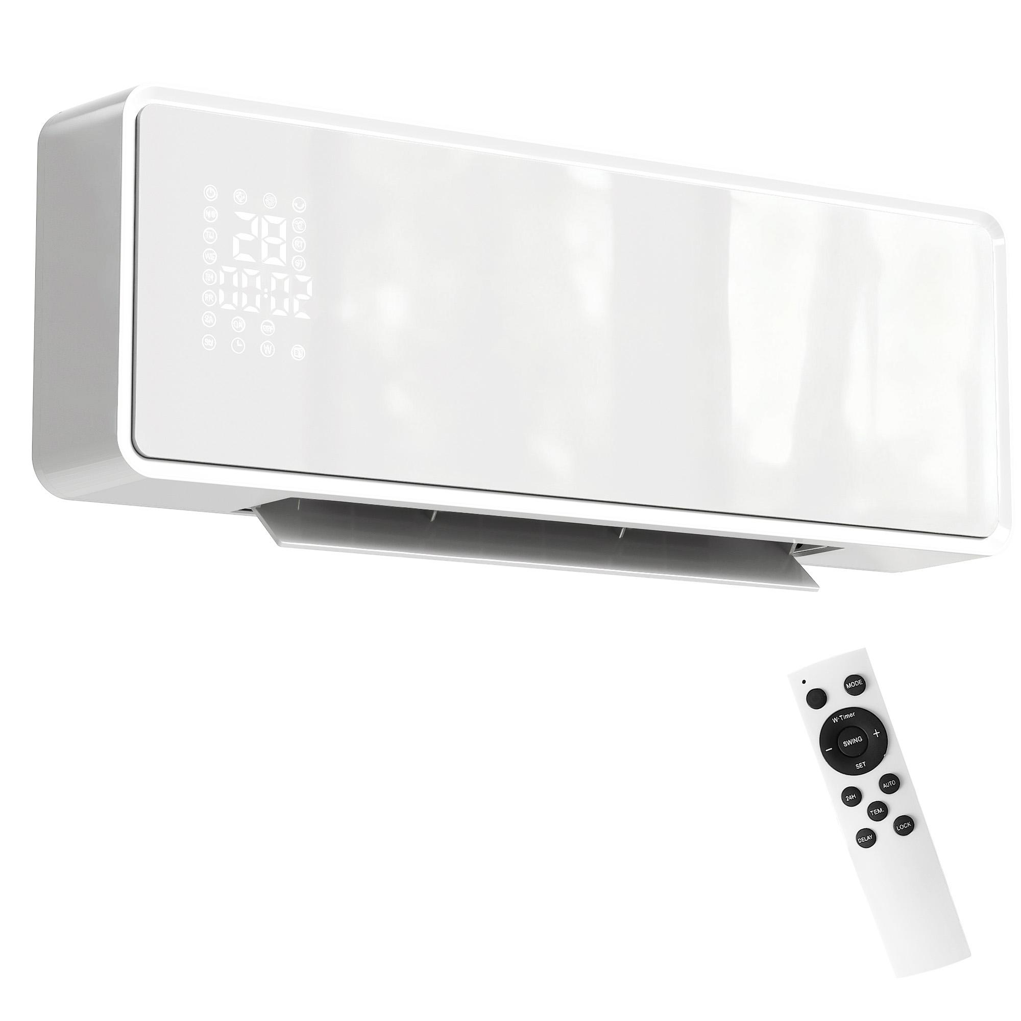 Aquecedor Elétrico Cerâmico de Parede 2000W com 3 Modos Temporizador Detecção de Janelas Abertas 54x18,7x12,3 cm Branco