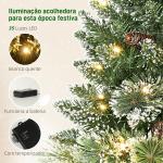 Mini Árvore de Natal Artificial com 35 Luzes LED 60 cm 64 Ramos com Neve Pinha Bagas e Base de Saco de Juta Ø41x60 cm Verde