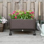 Floreira com Rodas com Orifícios de Drenagem para Cultivo de Plantas em Exterior Pátio 50x50x33cm Marrom