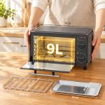Mini Forno Elétrico 9 L de Bancada 750 W com Temperatura Ajustável e Temporizador, 35x24,6x20 cm, Cinzento