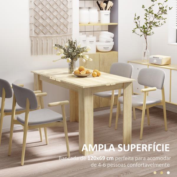 Mesa de Sala de Jantar para 4 - 6 Pessoas Estilo Moderno com Bancada de Melamina de Madeira Carga 50 kg 120x69x75 cm Carvalho
