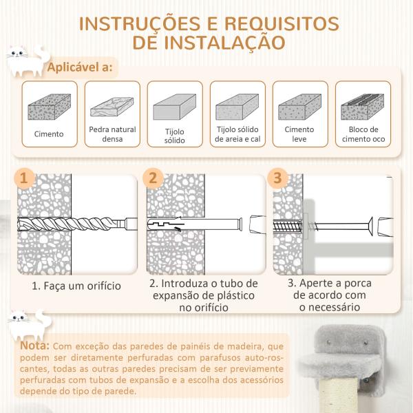 Prateleiras de Escalada para Gatos de Parede com Rede Plataformas Poste de Sisal e Escada 84,5x19x54 cm Cinza e Bege